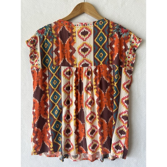 Savanna Jane Womens Size Large Embroidered Aztec Print Babydoll Top - Picture 5 of 7